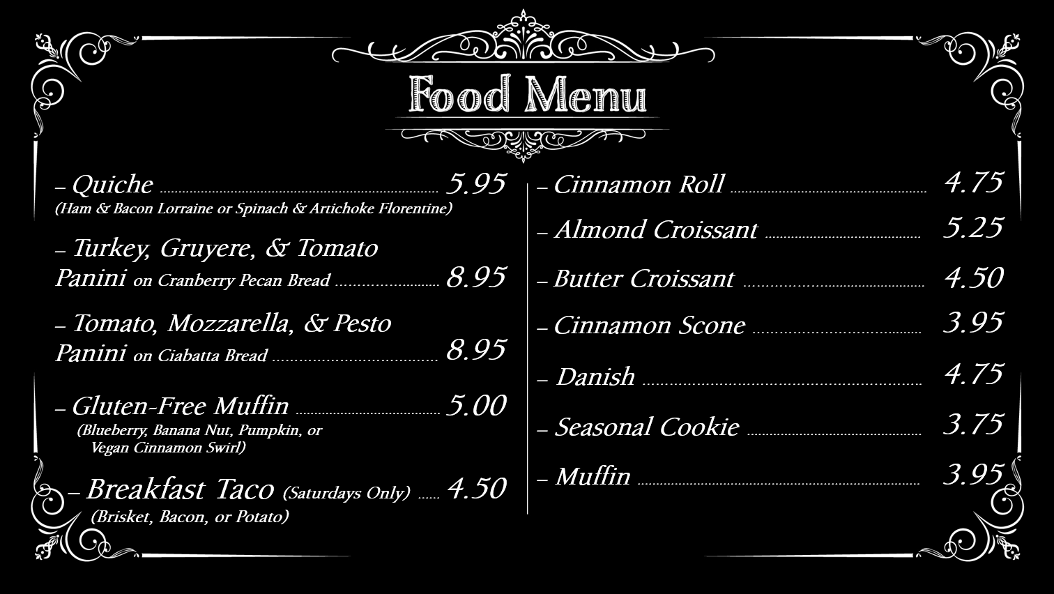 food menu food menu