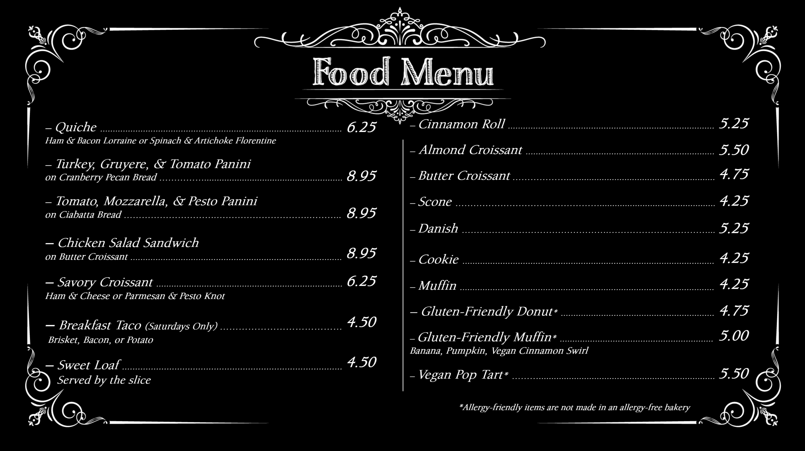 food menu food menu