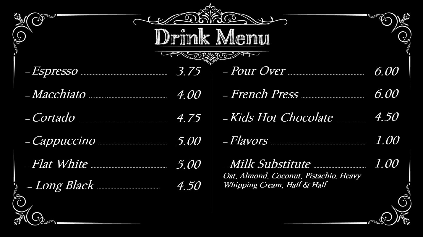 drink menu Fall 2023