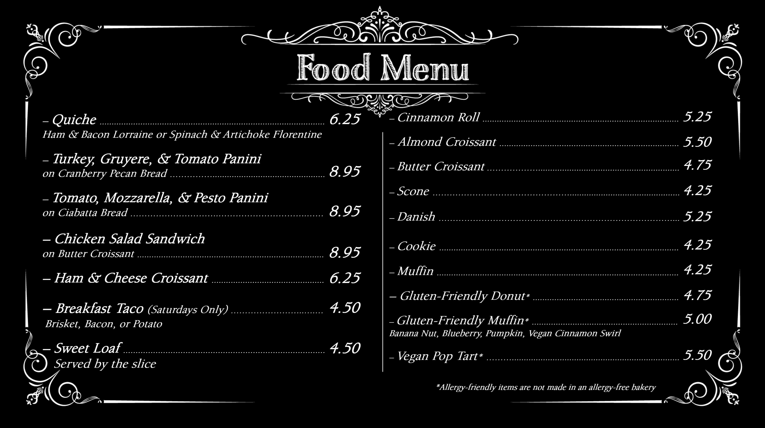 food menu