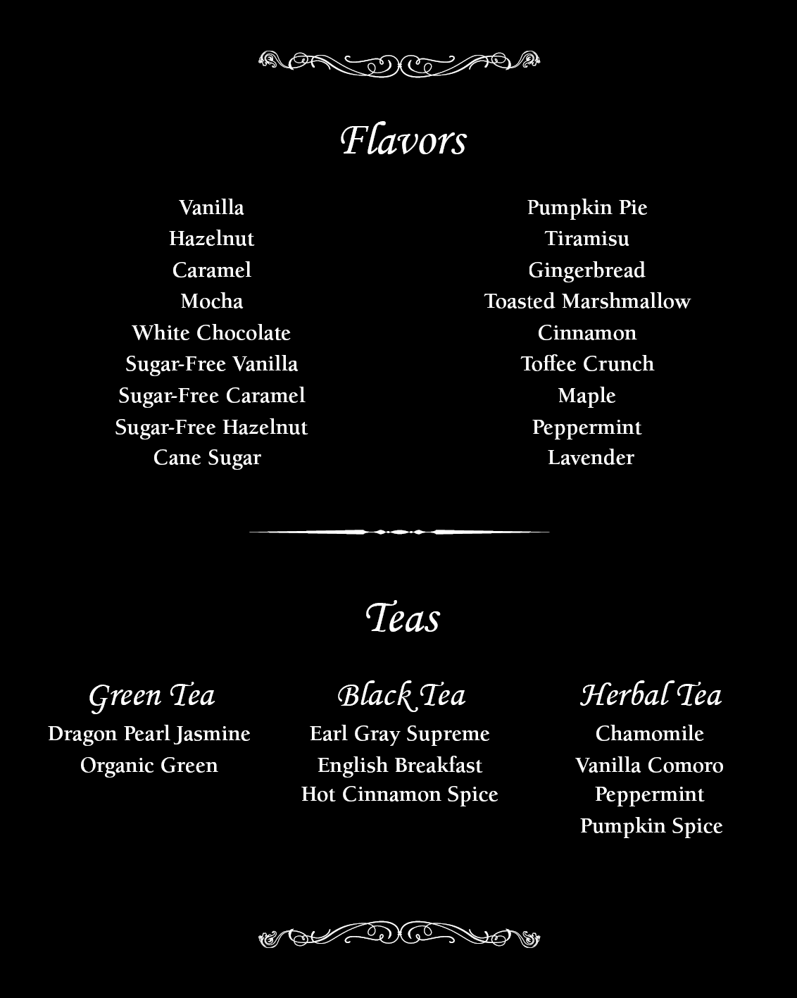 extras menu