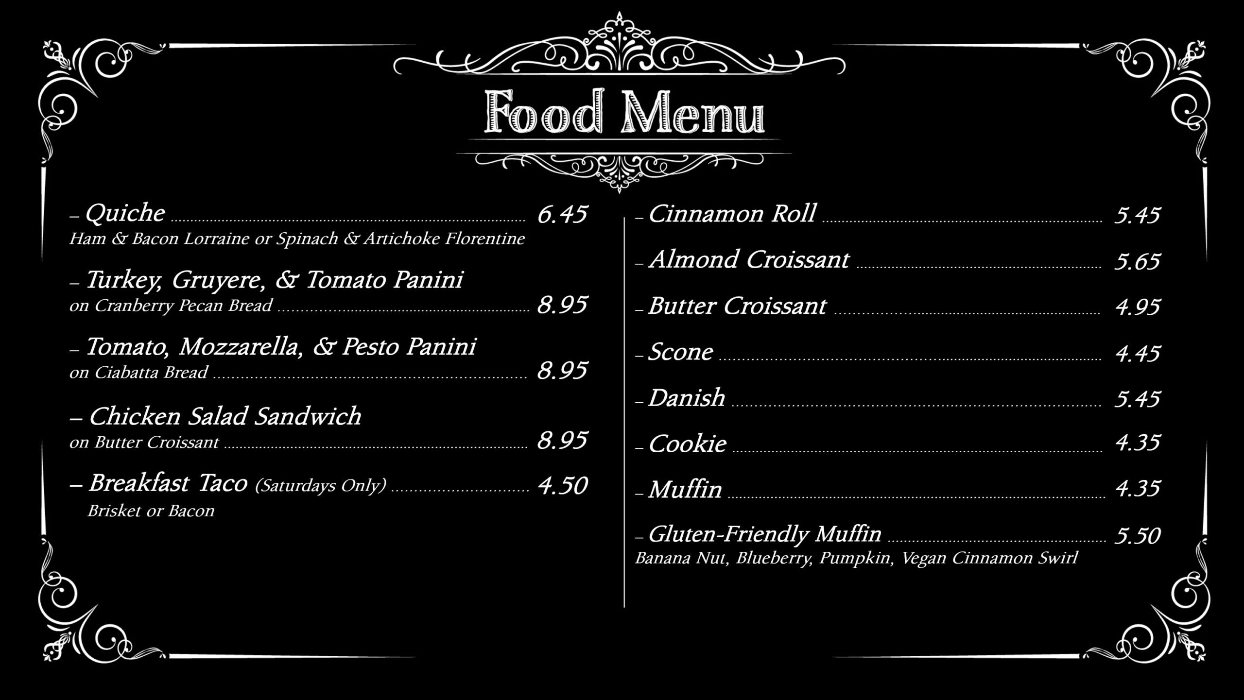 food menu
